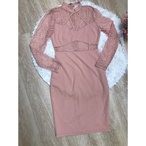 Fashion Nova Women Sz M Long Sleeve Dress Turtle Neck Zips Party Cocktail Midi - Picture 2 of 10